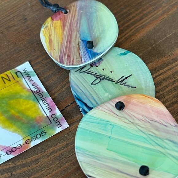 Virginia Nin Puerto Rico Artist Two Sided Statement Necklace Resin One of a Kind - Picture 8 of 8